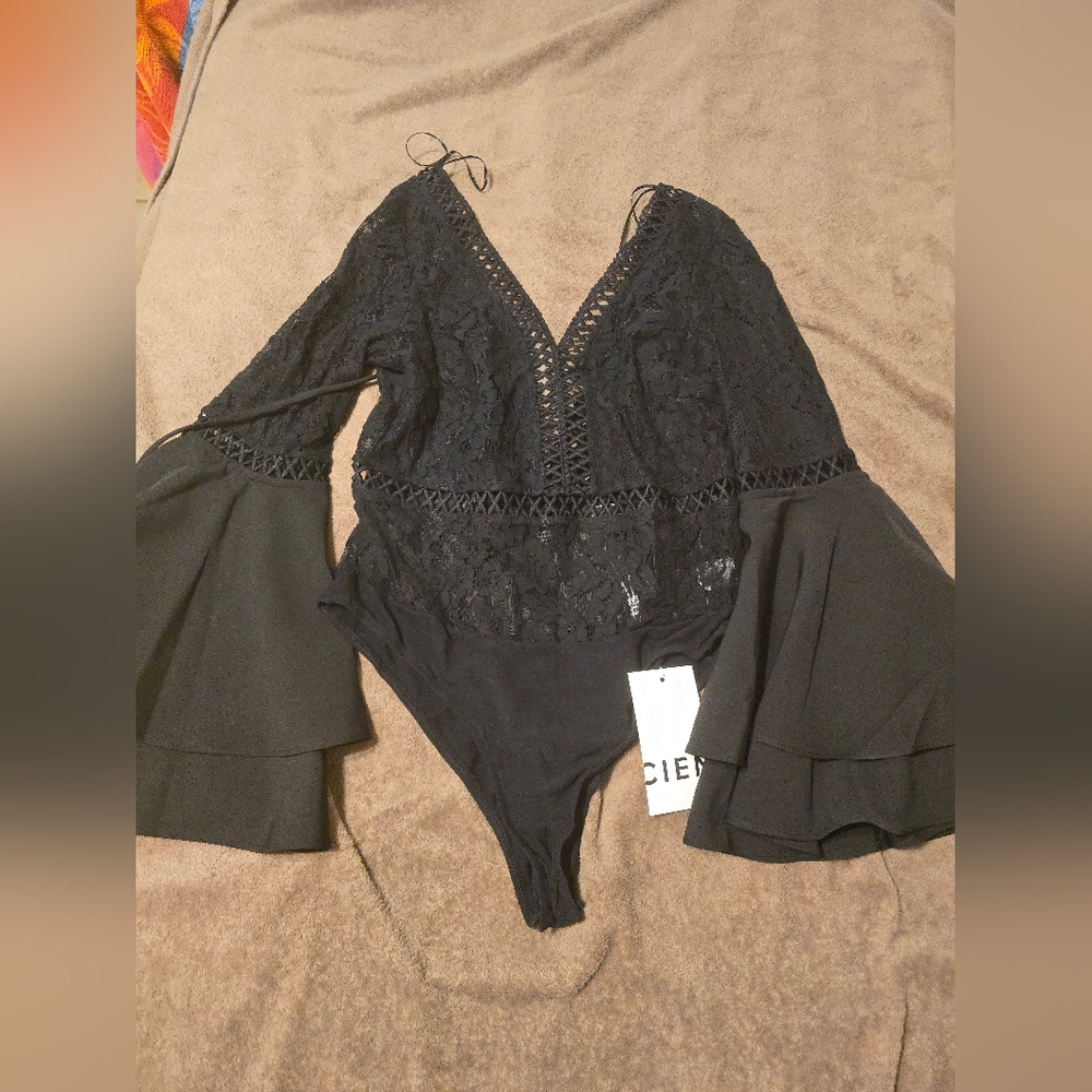 Black Lace Bodysuit with Skirt